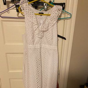 White Tiered Midi Dress with Embroidered Eyelet Lace- JCREW- NWT